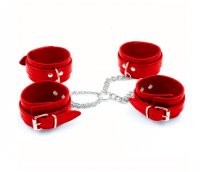 Набор наручники+оковы с фиксацией красный