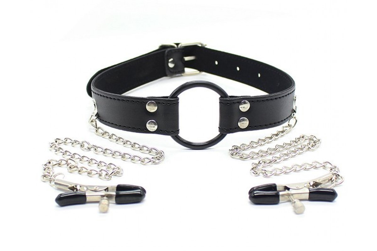 Кляп кольцо с зажимами на соски