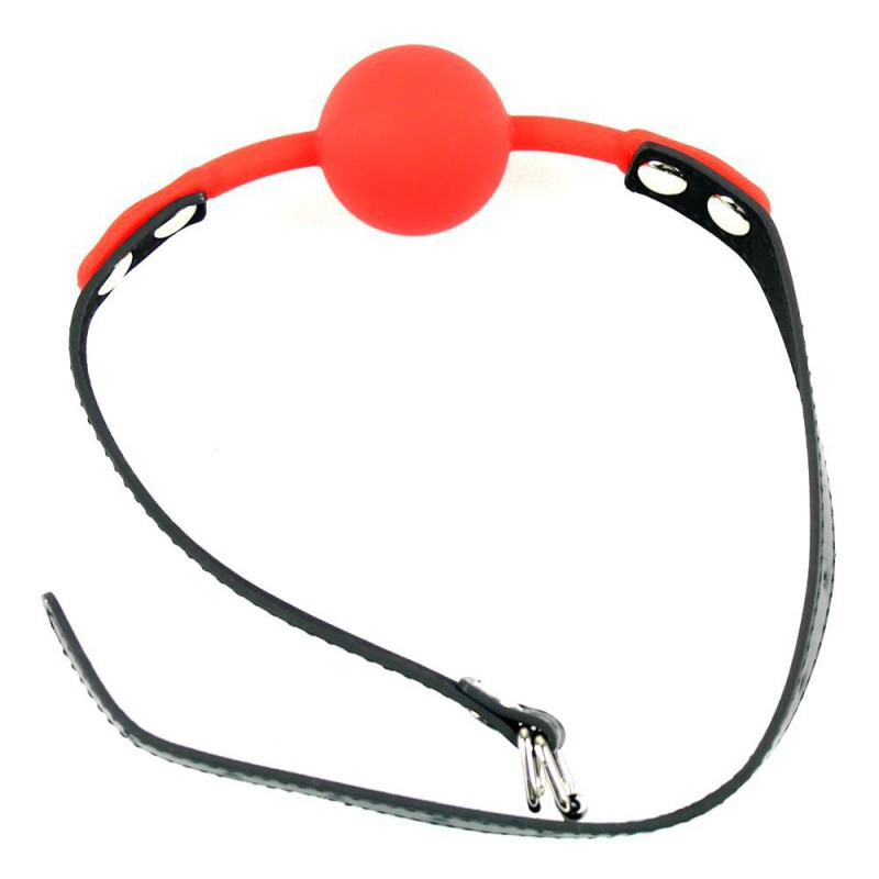 Кляп шар силикон красный с черным ремешком