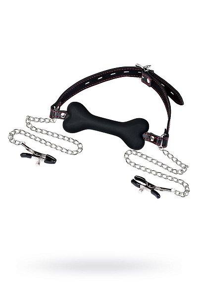 Кляп кость с зажимами на соски